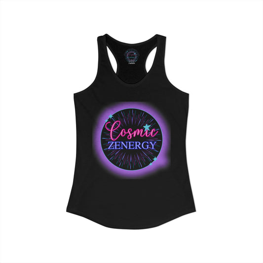Black tank top with 'Cosmic Zenergy' design on a white background