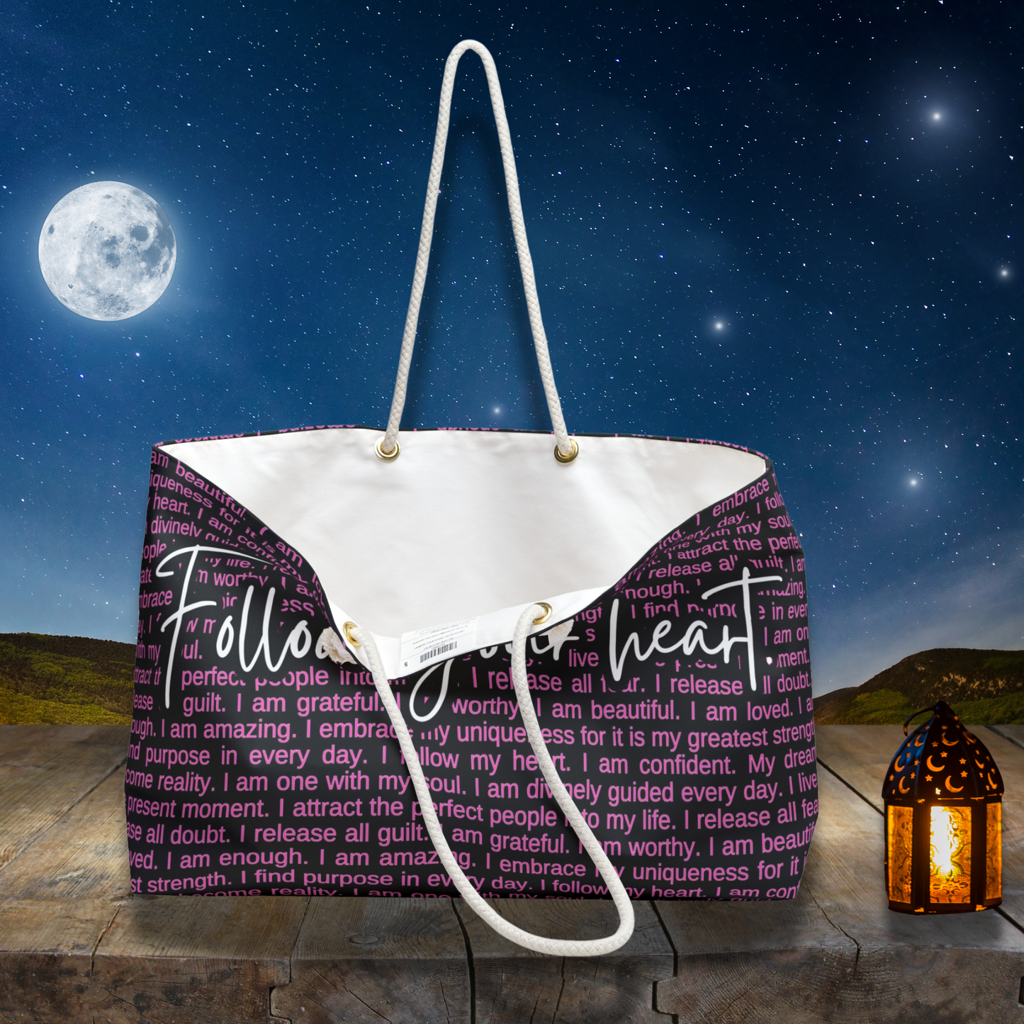 Follow Your Heart with Self Love Affirmations Large Weekender Travel Bag