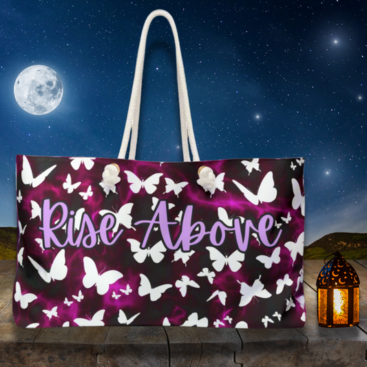 Rise Above White Butterfly over Pink and Black Tye Dye Large Weekender Travel Bag