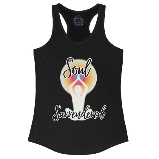 Black tank top with colorful graphic and text on a white background