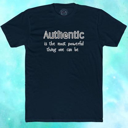 Black t-shirt with motivational quote on a blue gradient background