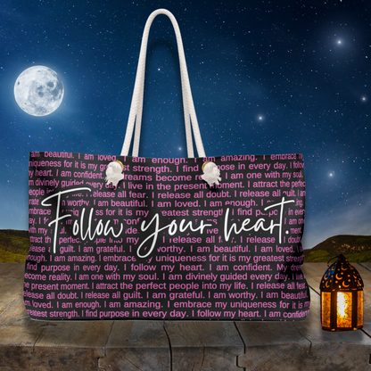 Follow Your Heart with Self Love Affirmations Large Weekender Travel Bag